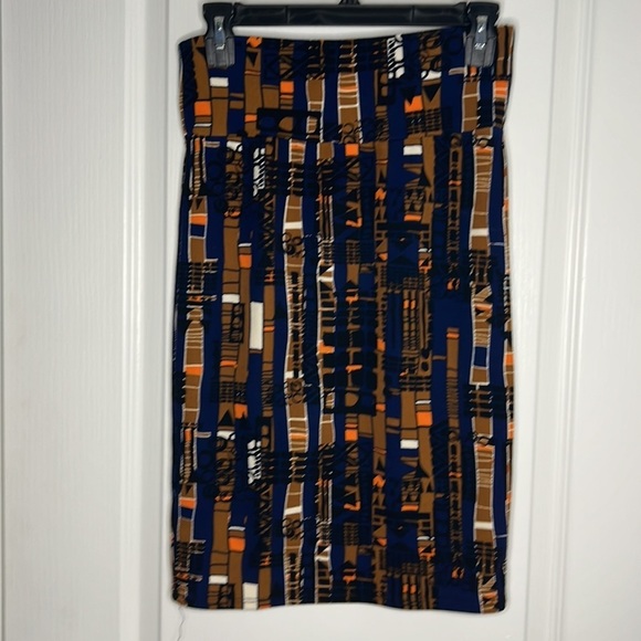 LuLaRoe pencil skirt abstract design blue orange black extra small - Picture 3 of 5